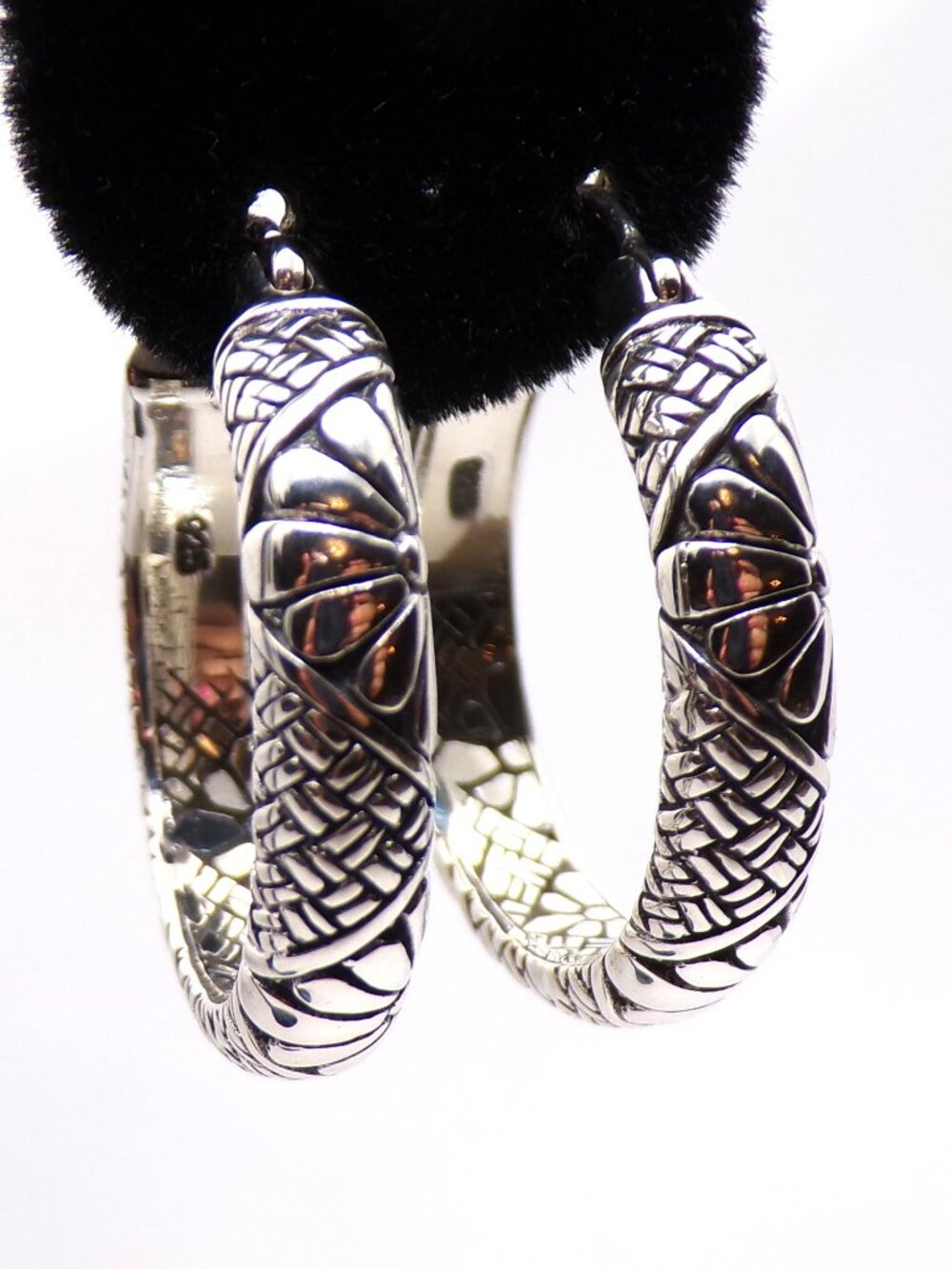 Artisan Sterling Silver Hoop Earrings – Floral Design, 1-Inch Diameter